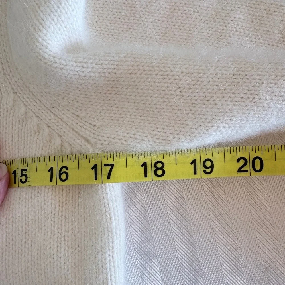 Y2K 90s ANN TAYLOR Angora Cream‎ Shawl Collar Button Front Cardigan Sweater MP